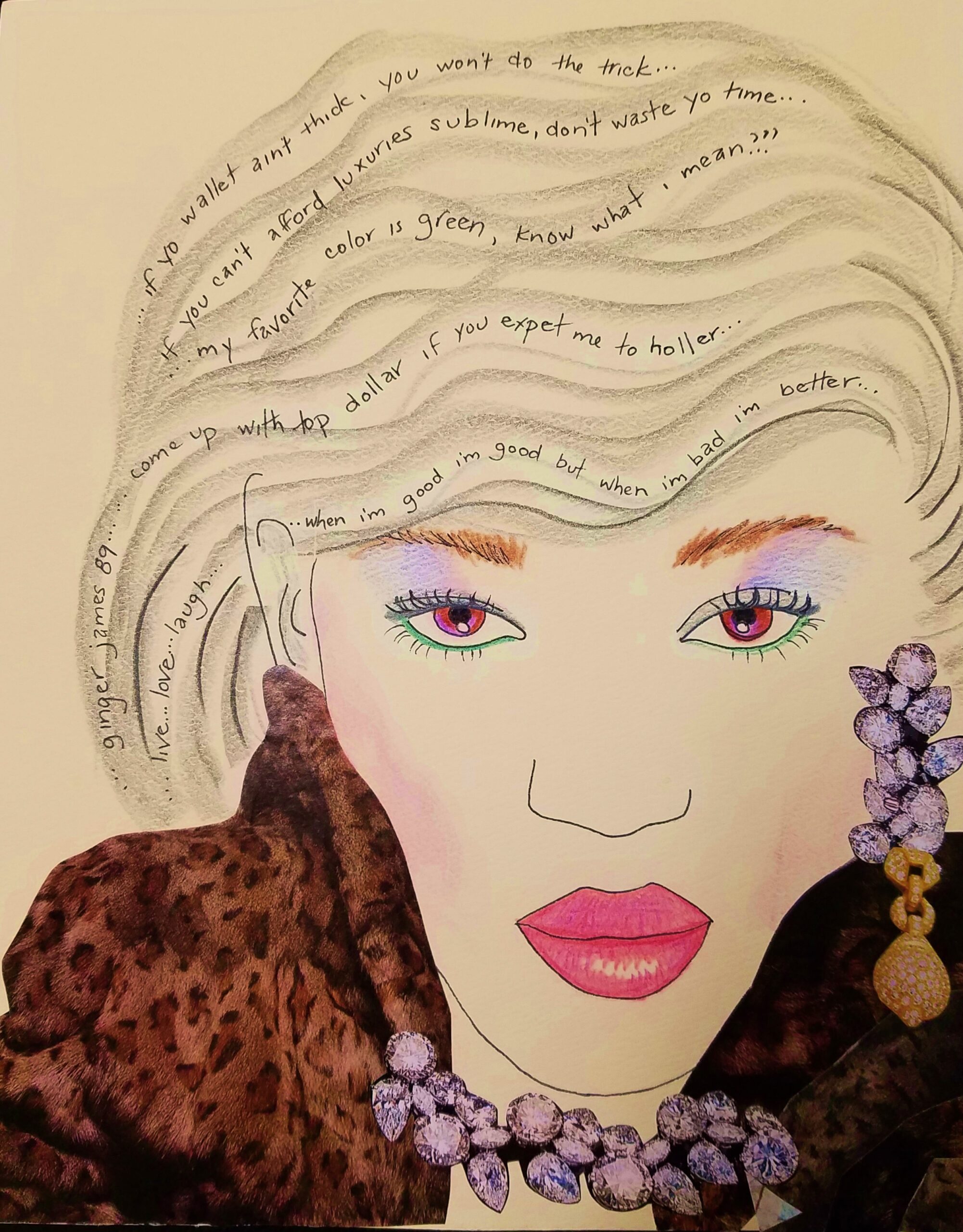 Talking Hair Lady Poetry in Hair Print 9″ x 11″ Ginger James Studios