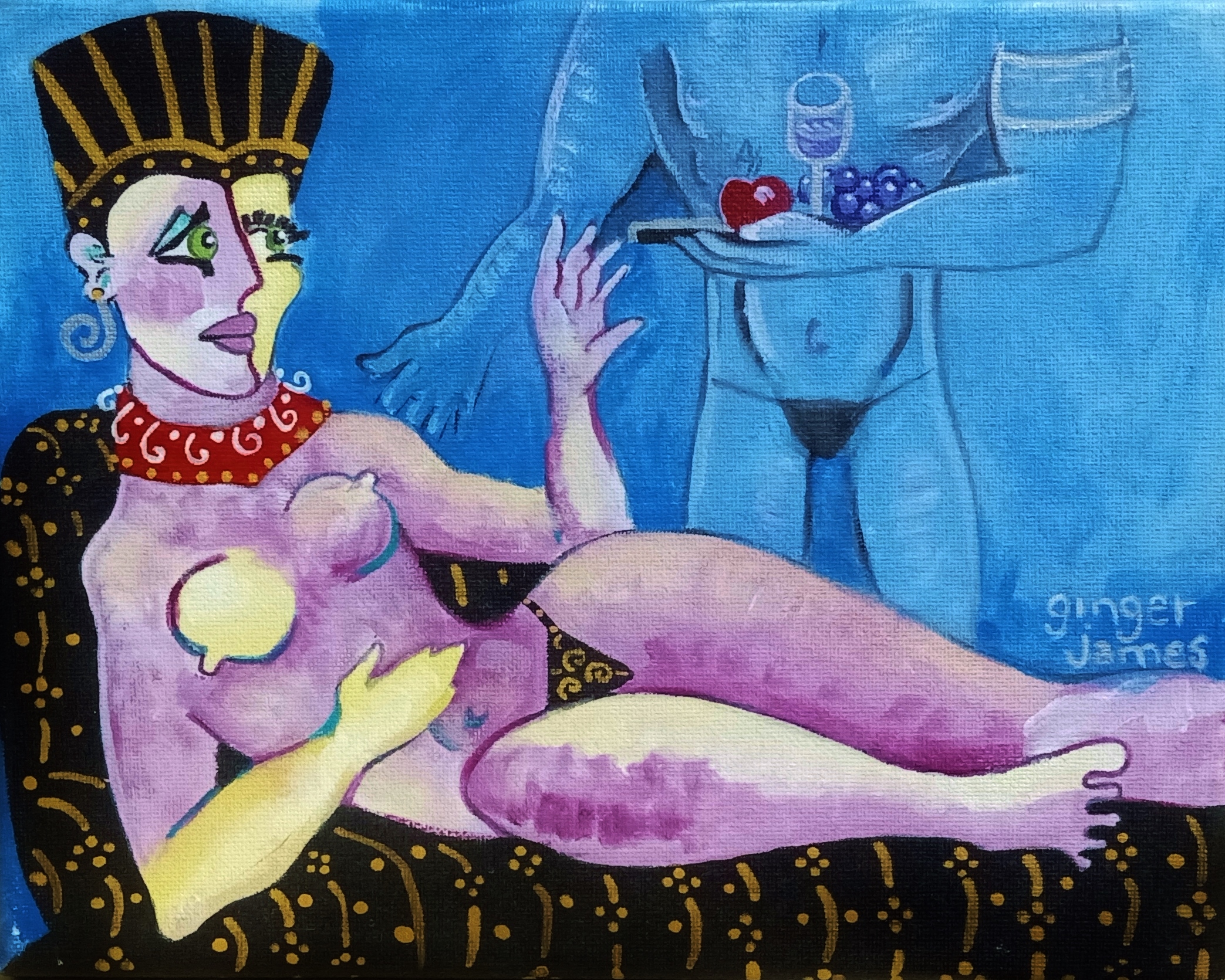 Mighty Aphrodite and Her Man Servant -ORIGINAL! 8" x 10" canvas $120