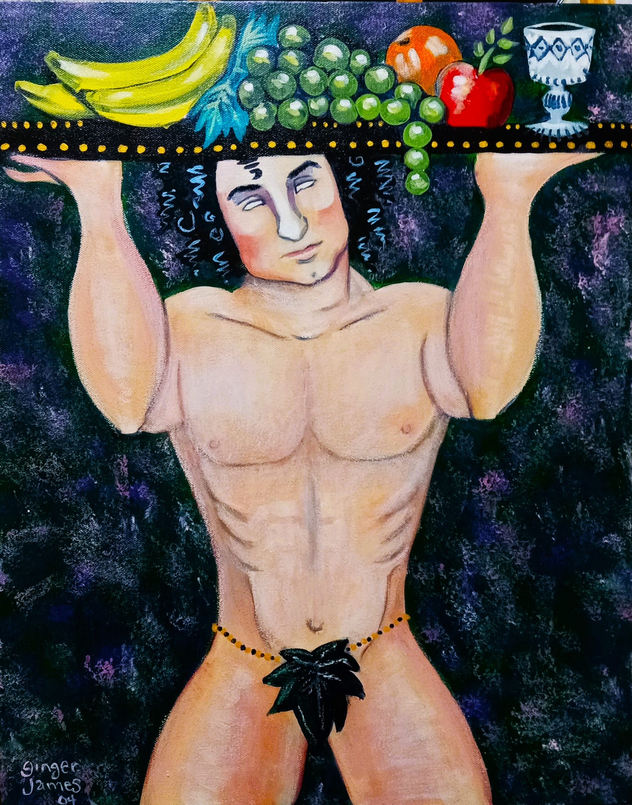 Greek Man Servant Brings a Bountiful Feast 20" x 16" canvas Original $1100.00